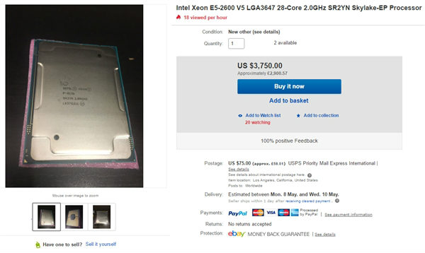 Intel 28核Skylake-EP处理器现身eBay！想买一颗不容易