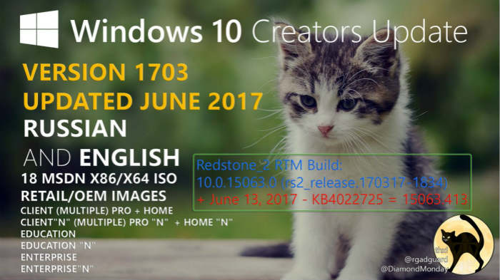 微软MSDN发布Win10创意者更新六月更新ISO镜像